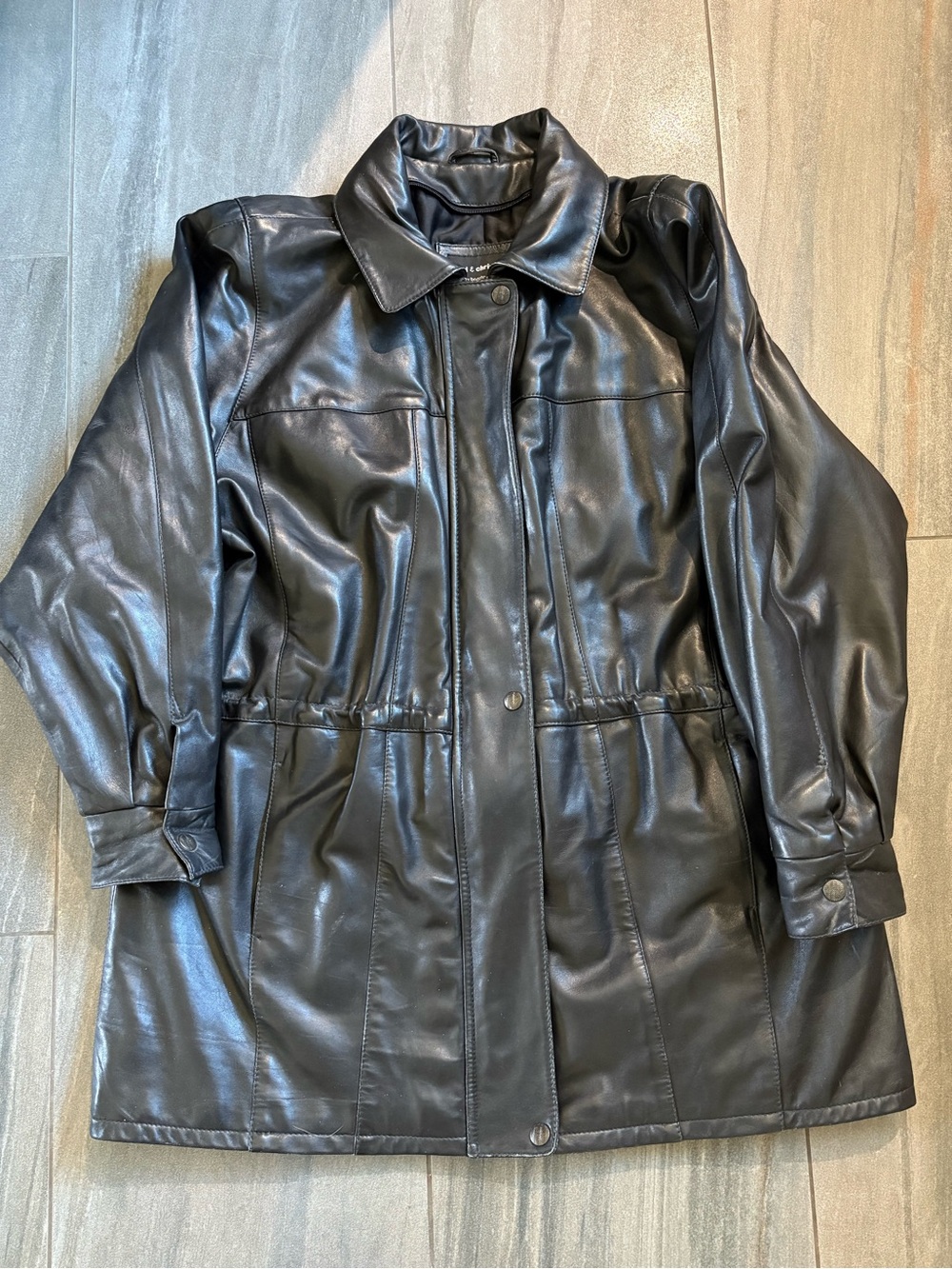 Vintage Y2K Bod & Christensen Women's 14 100% Leather Jacket Black Cinched Waist
